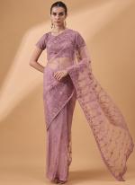 Net Pink Party Wear Floral Saree